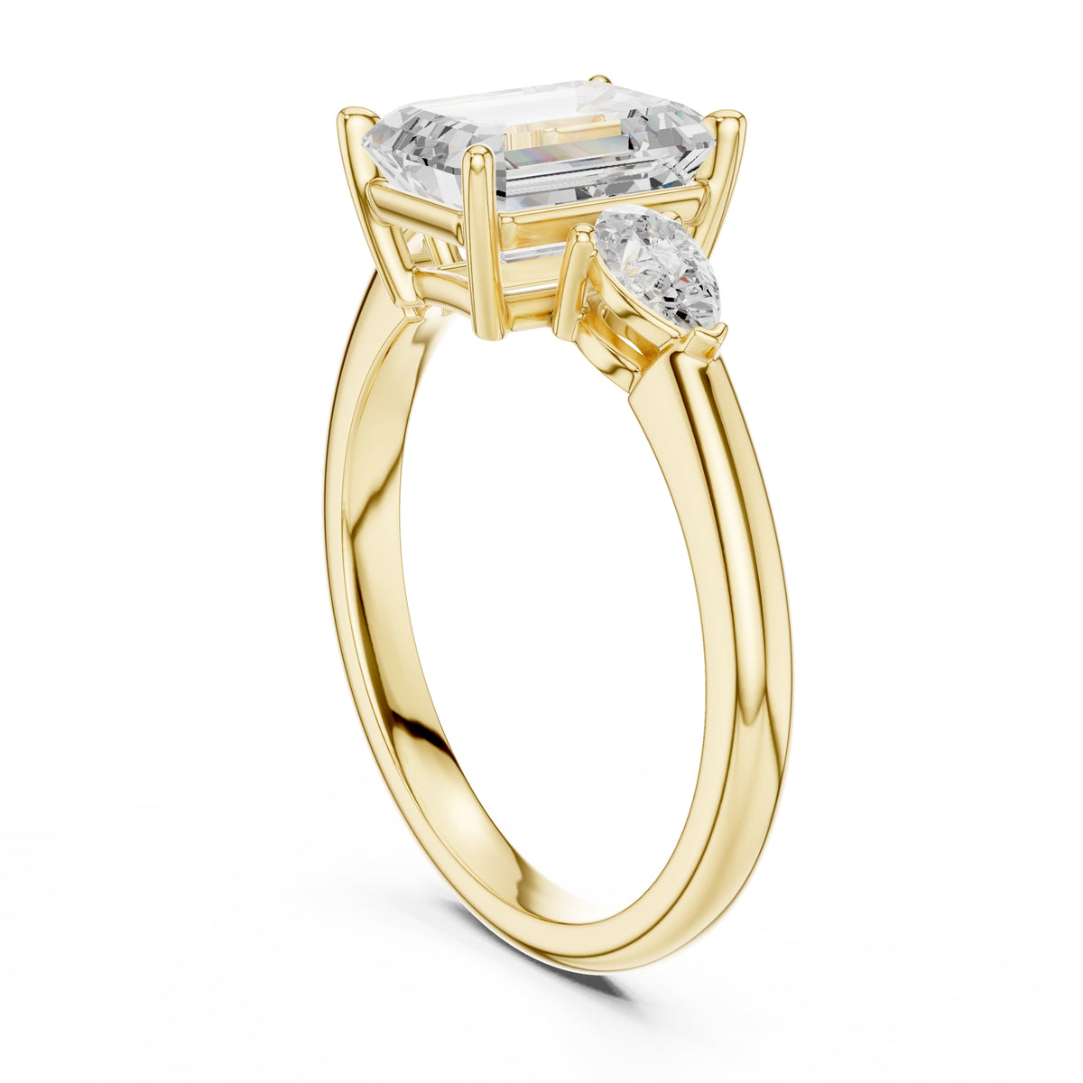 2.00 ct Majestic Three-Stone Engagement Ring 2ct Yellow Gold Emerald