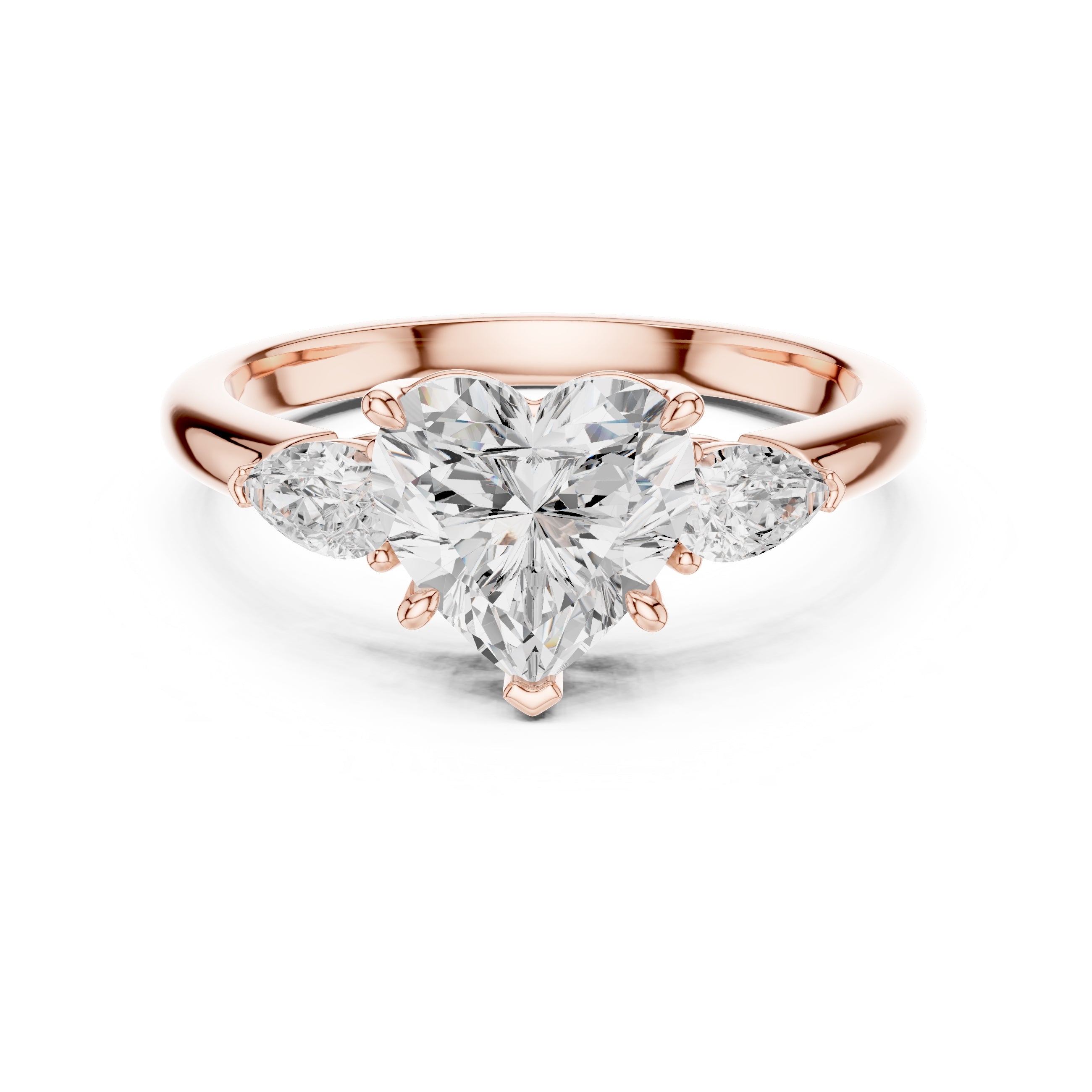 2.00 ct Majestic Three-Stone Engagement Ring 2ct Rose Gold Heart