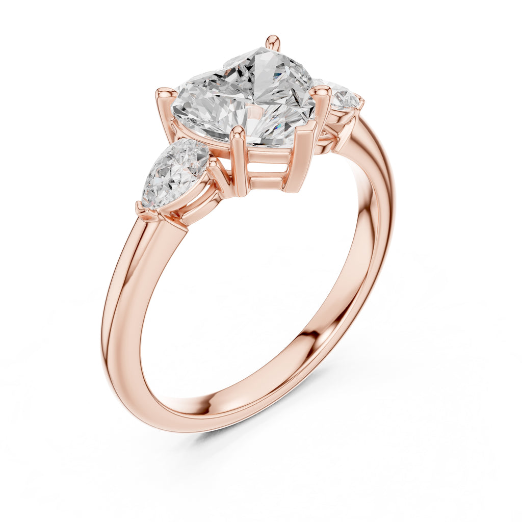 2.00 ct Majestic Three-Stone Engagement Ring 2ct Rose Gold Heart