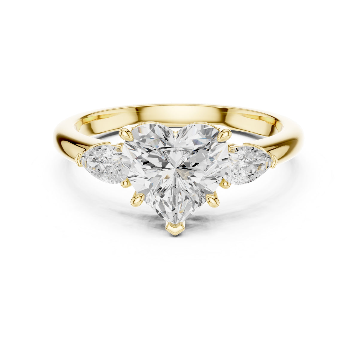 2.00 ct Majestic Three-Stone Engagement Ring 2ct Yellow Gold Heart