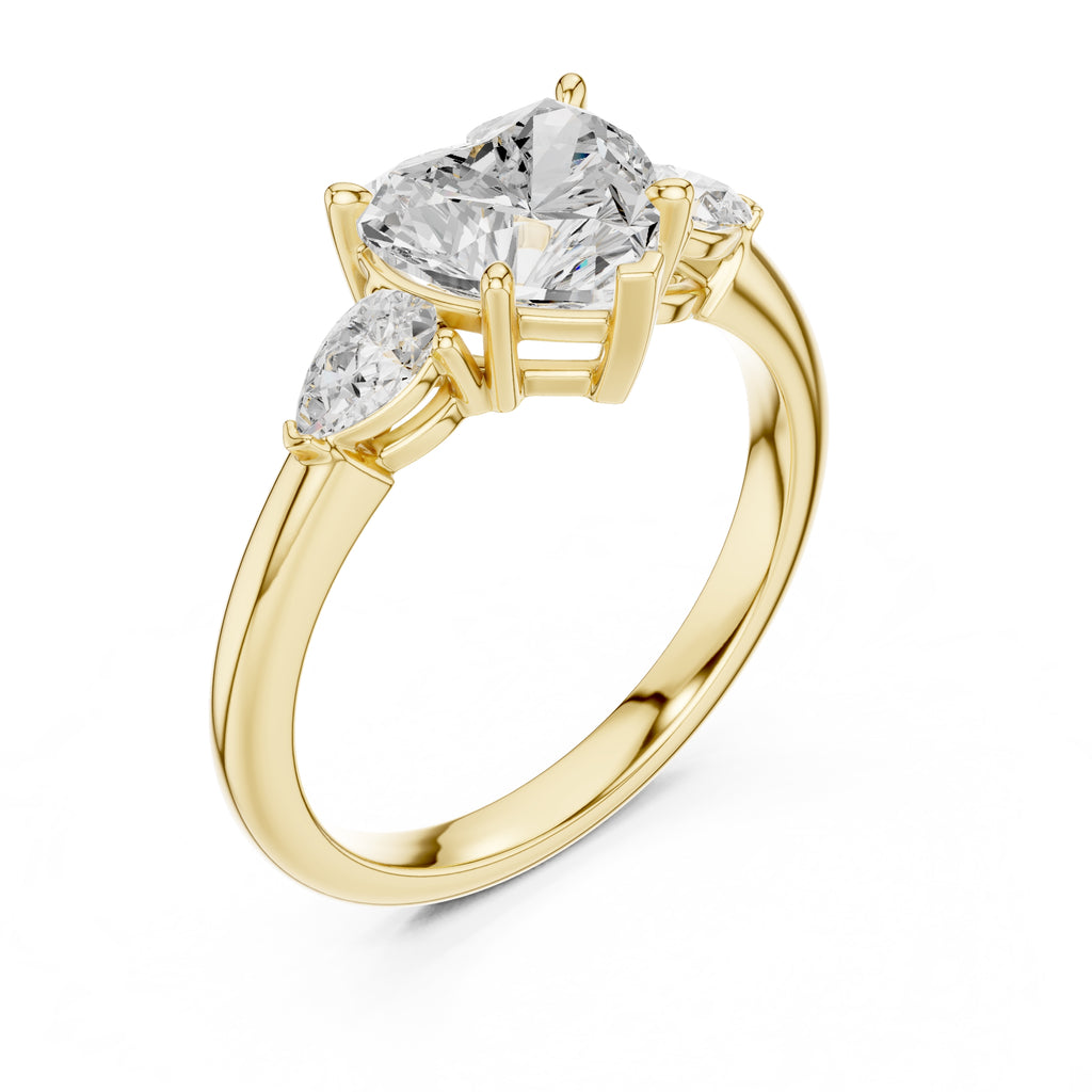 2.00 ct Majestic Three-Stone Engagement Ring 2ct Yellow Gold Heart
