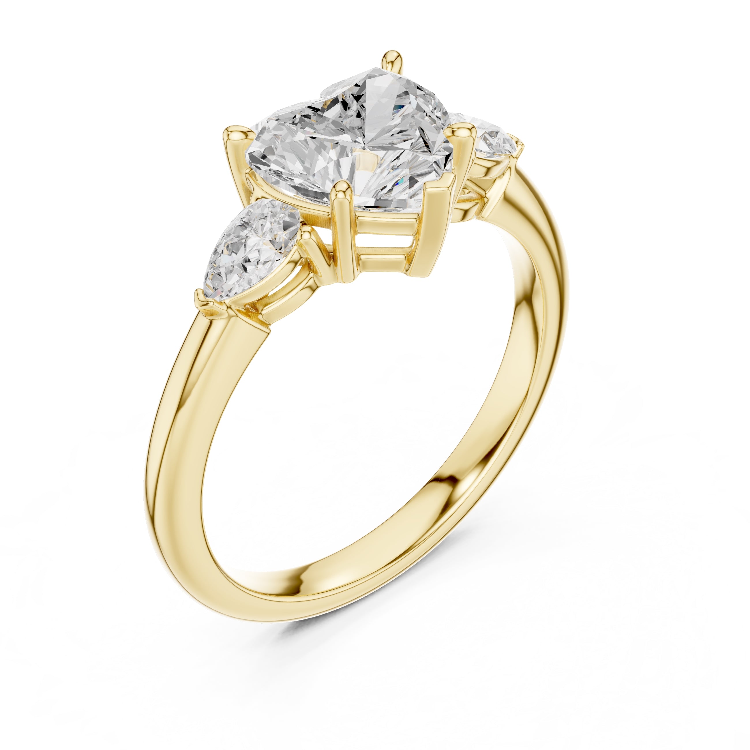 2.00 ct Majestic Three-Stone Engagement Ring 2ct Yellow Gold Heart