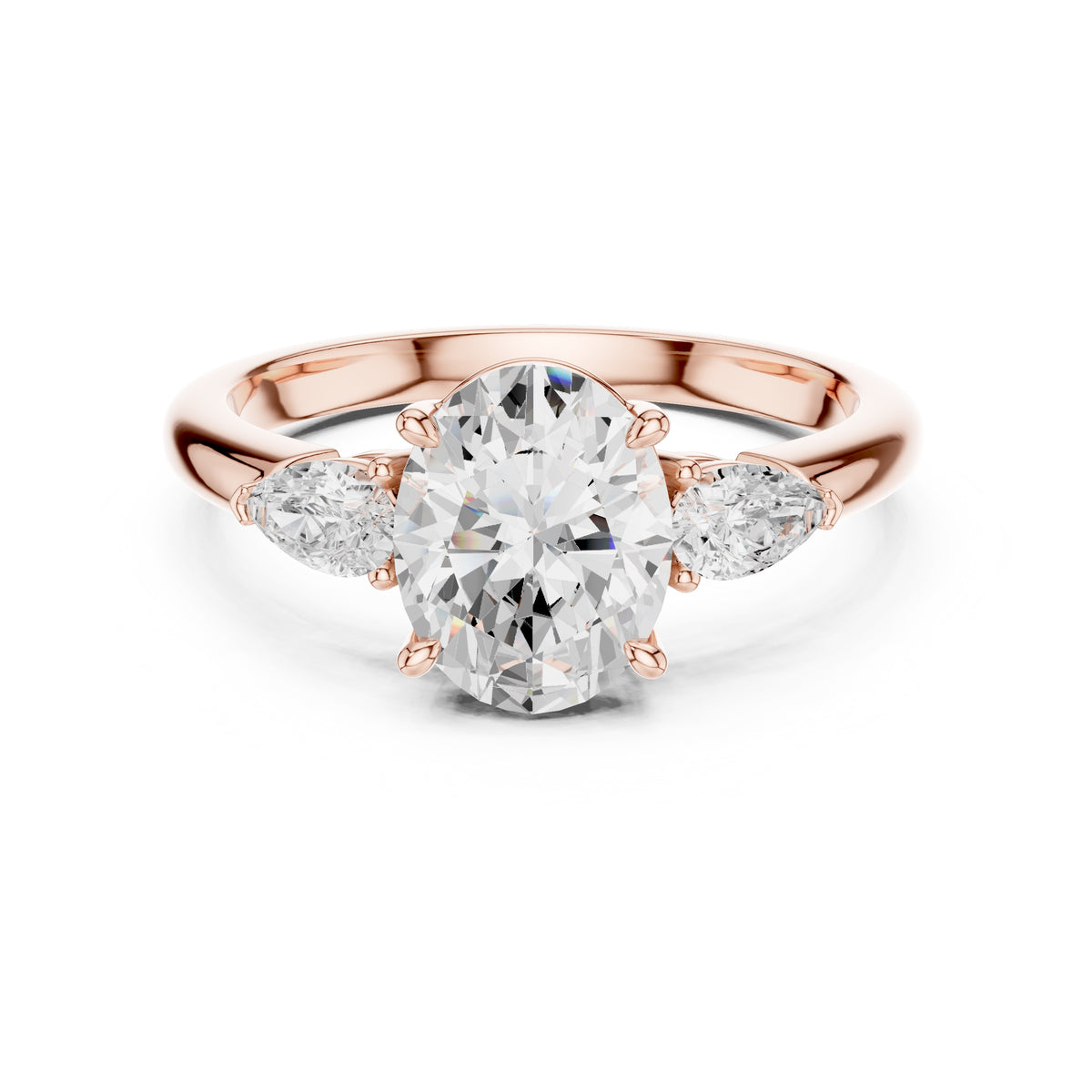 2.00 ct Majestic Three-Stone Engagement Ring 2ct Rose Gold Oval