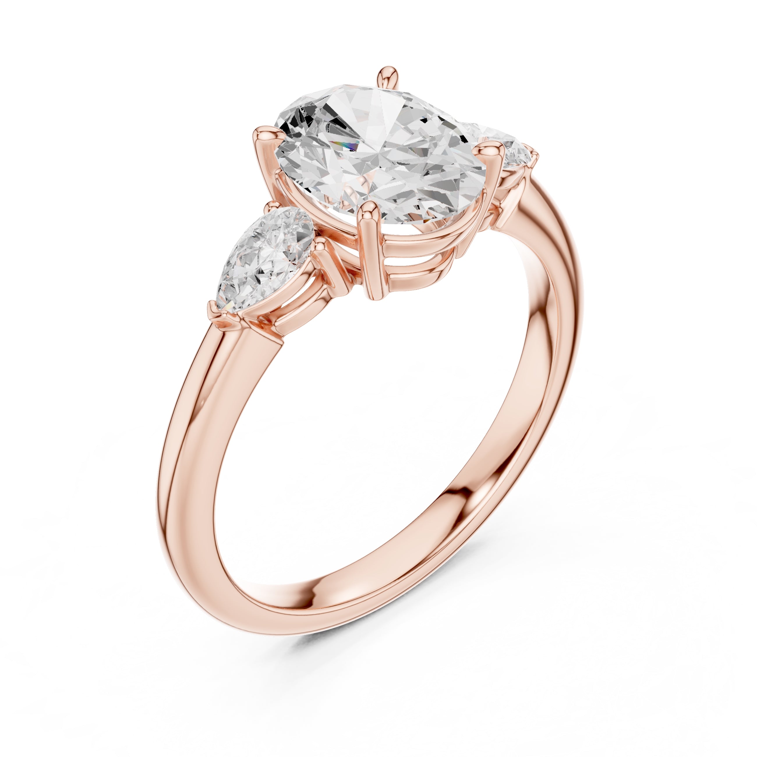 2.00 ct Majestic Three-Stone Engagement Ring 2ct Rose Gold Oval