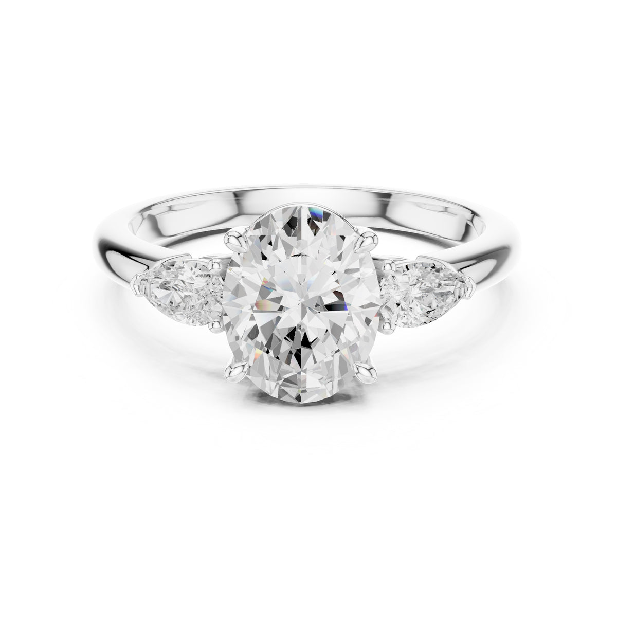 2.00 ct Majestic Three-Stone Engagement Ring 2ct White Gold Oval