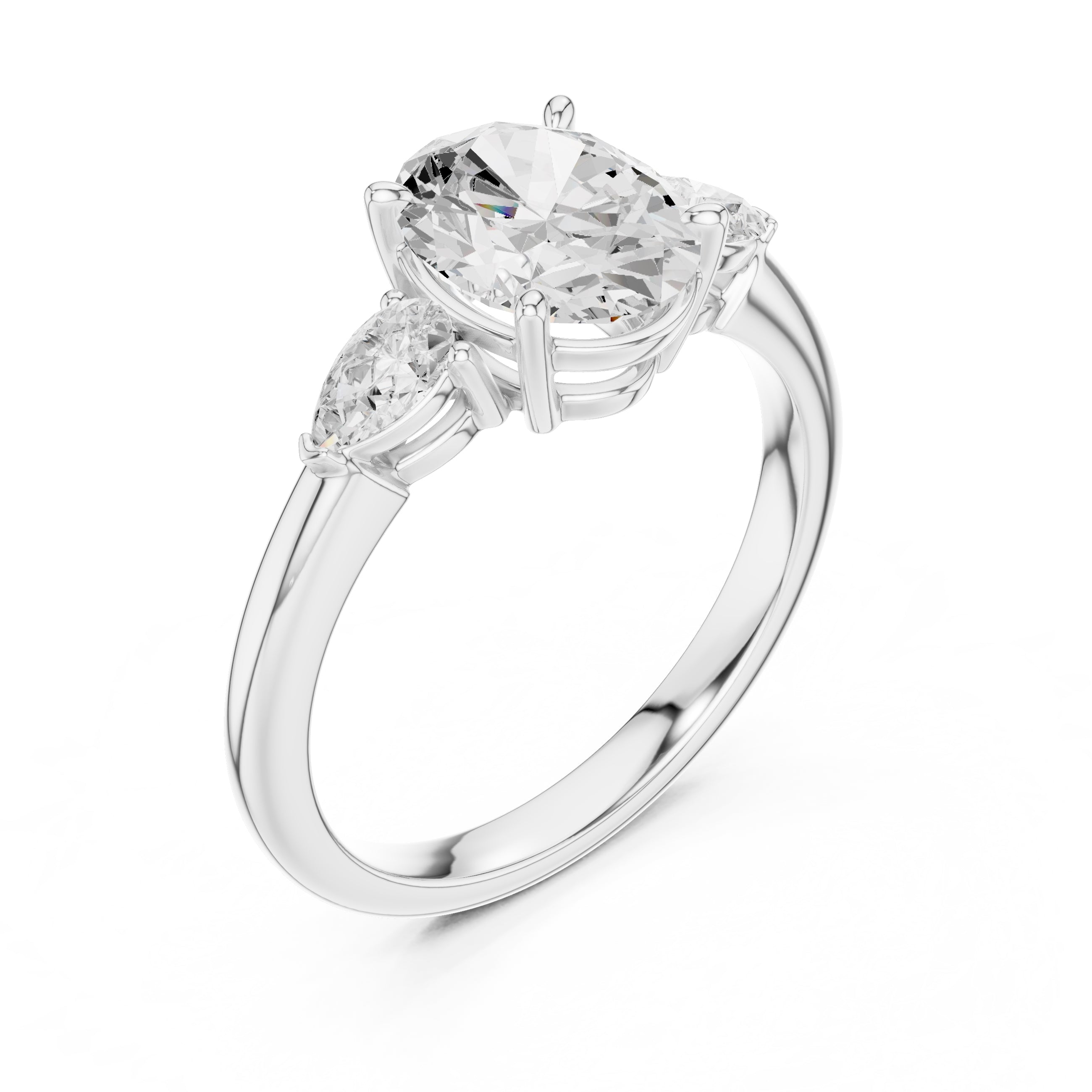 2.00 ct Majestic Three-Stone Engagement Ring 2ct White Gold Oval