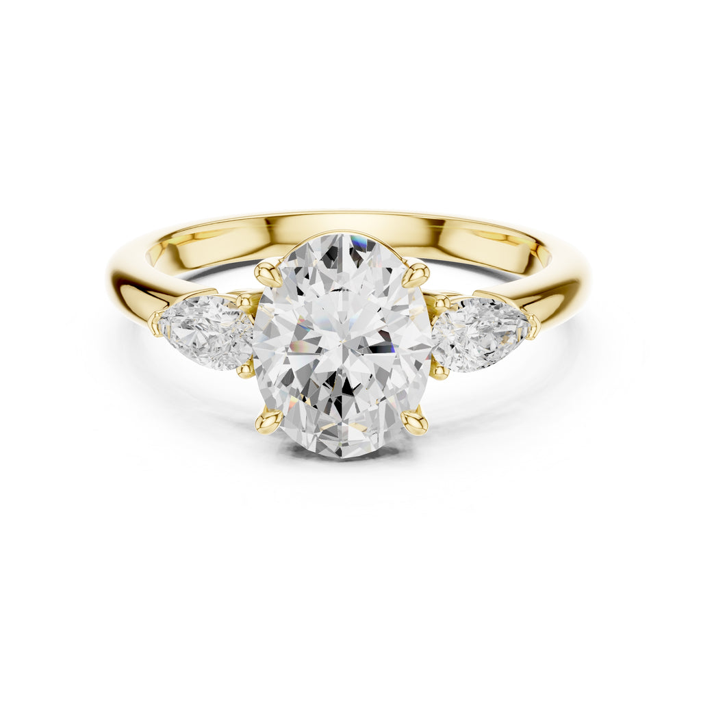 2.00 ct Majestic Three-Stone Engagement Ring 2ct Yellow Gold Oval