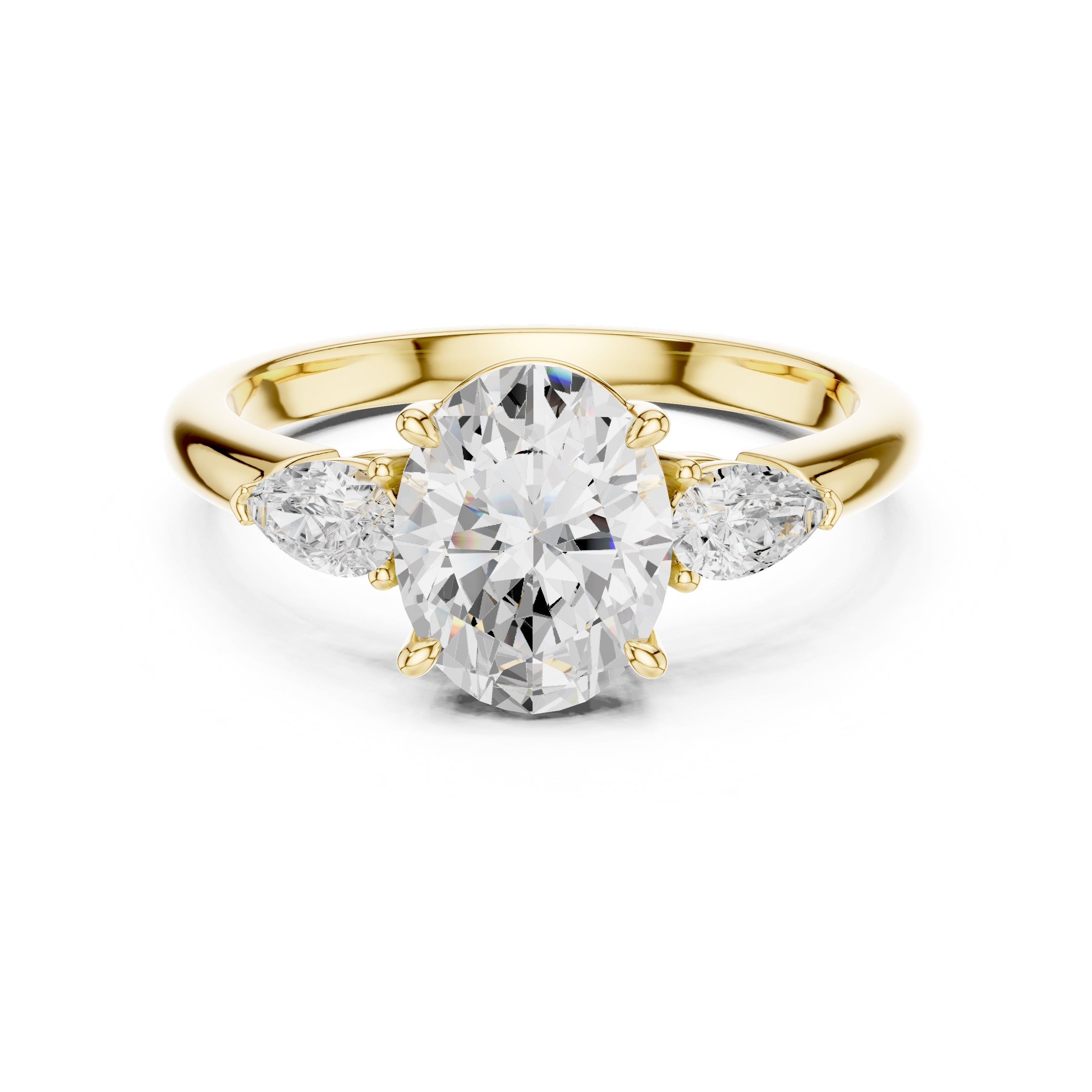 2.00 ct Majestic Three-Stone Engagement Ring 2ct Yellow Gold Oval