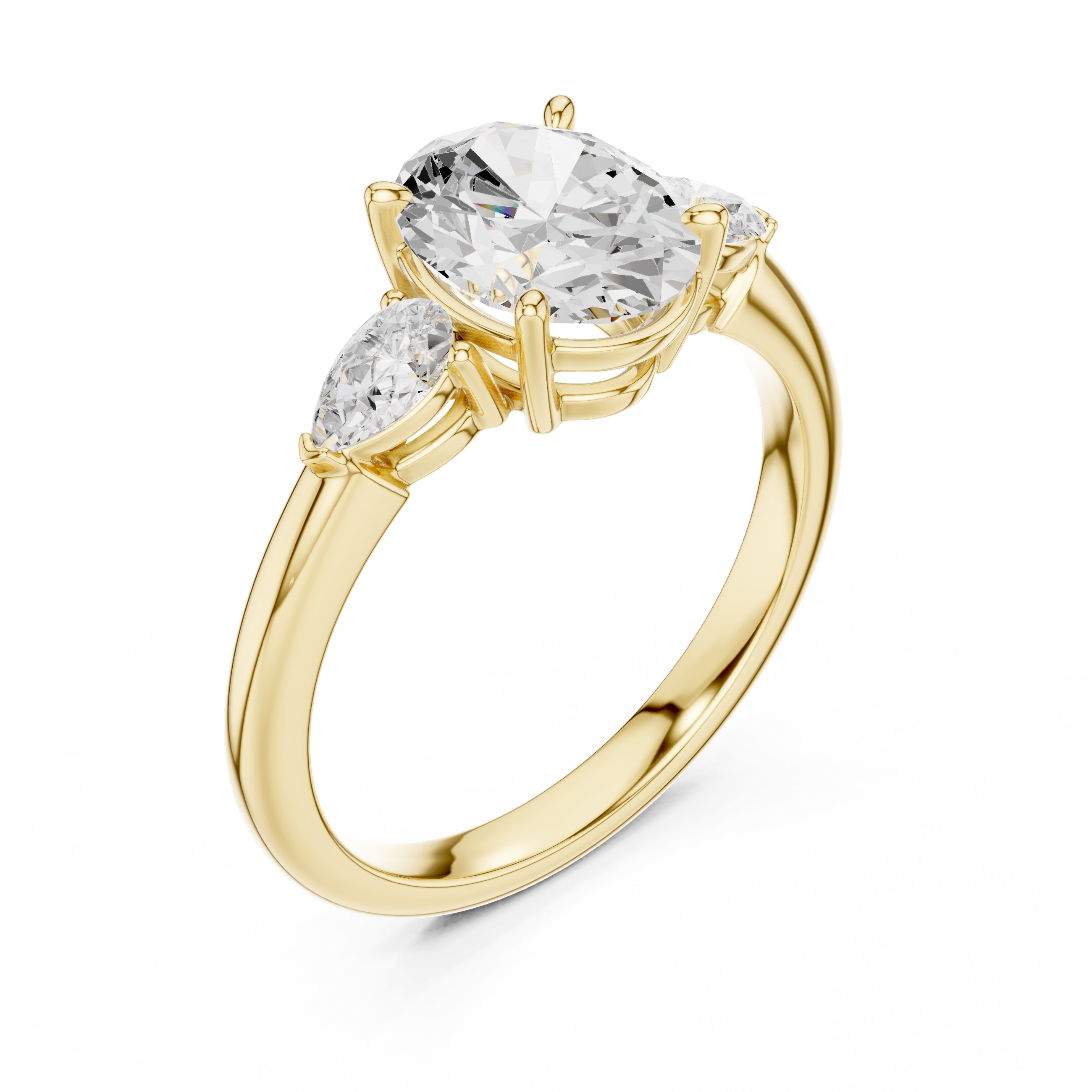 2.00 ct Majestic Three-Stone Engagement Ring 2ct Yellow Gold Oval