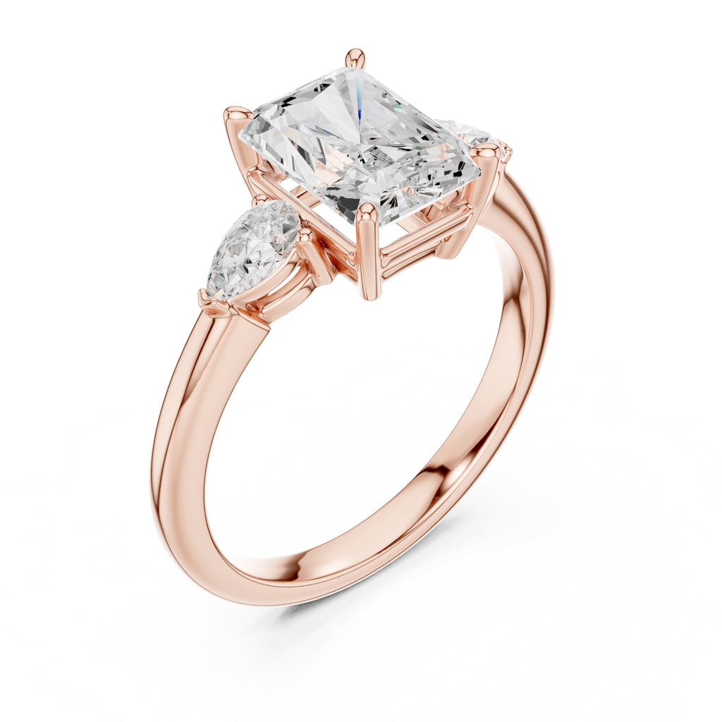 2.00 ct Majestic Three-Stone Engagement Ring 2ct Rose Gold Radiant