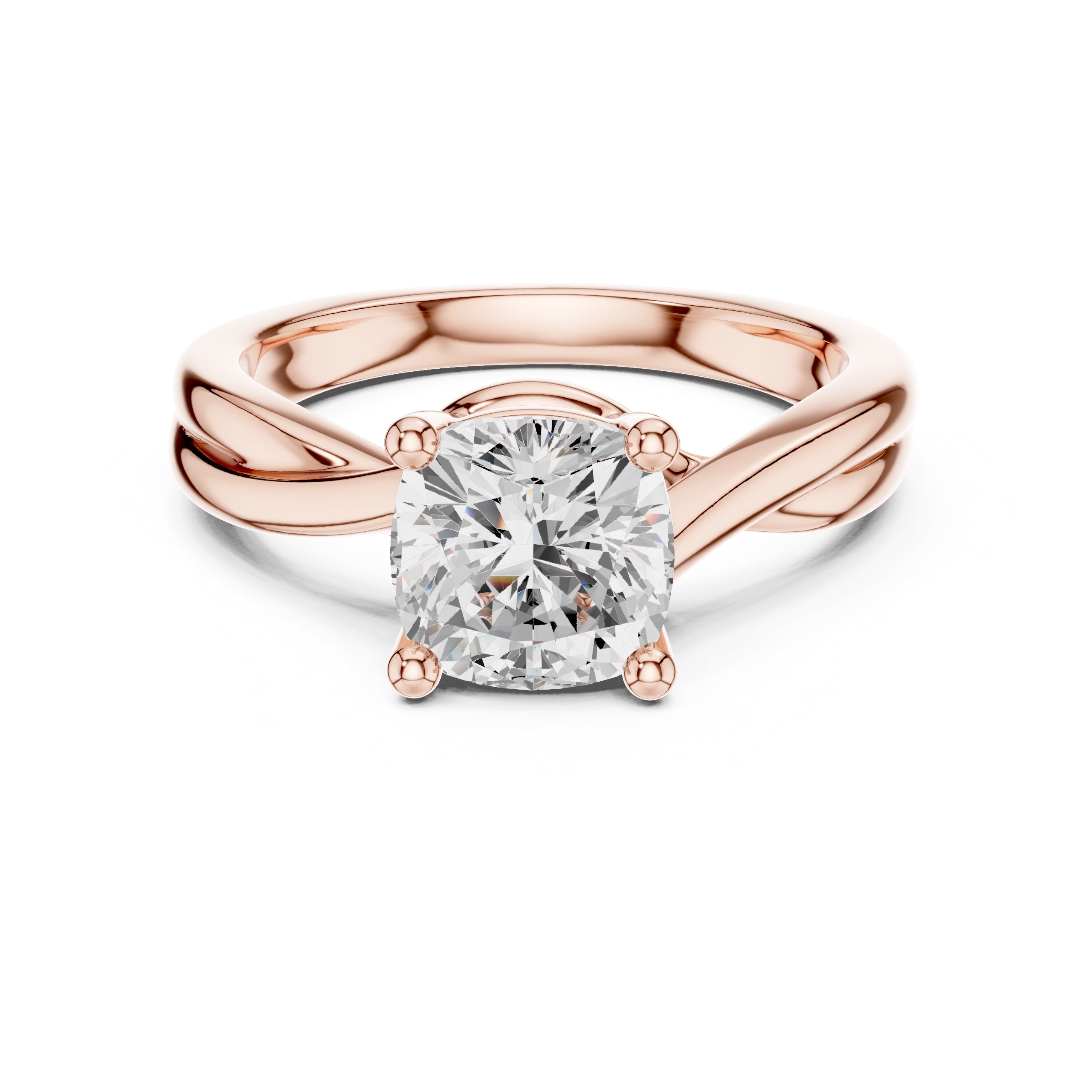 2.00 ct Enchanted Twist Solitaire Engagement Ring 2ct Rose Gold Cushion
