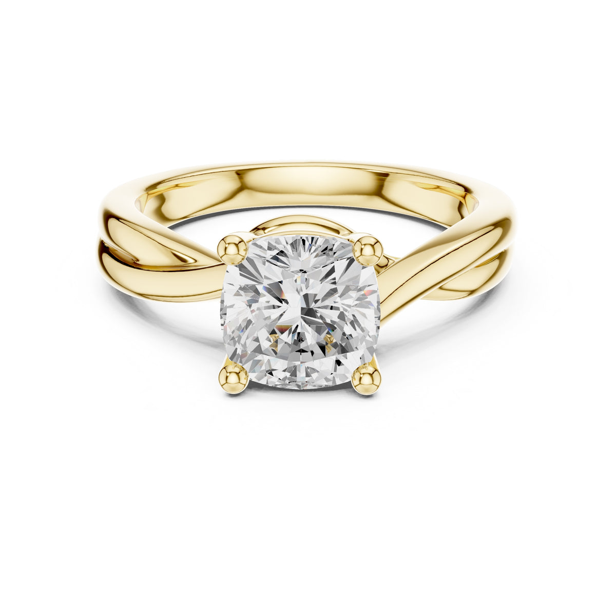 2.00 ct Enchanted Twist Solitaire Engagement Ring 2ct Yellow Gold Cushion