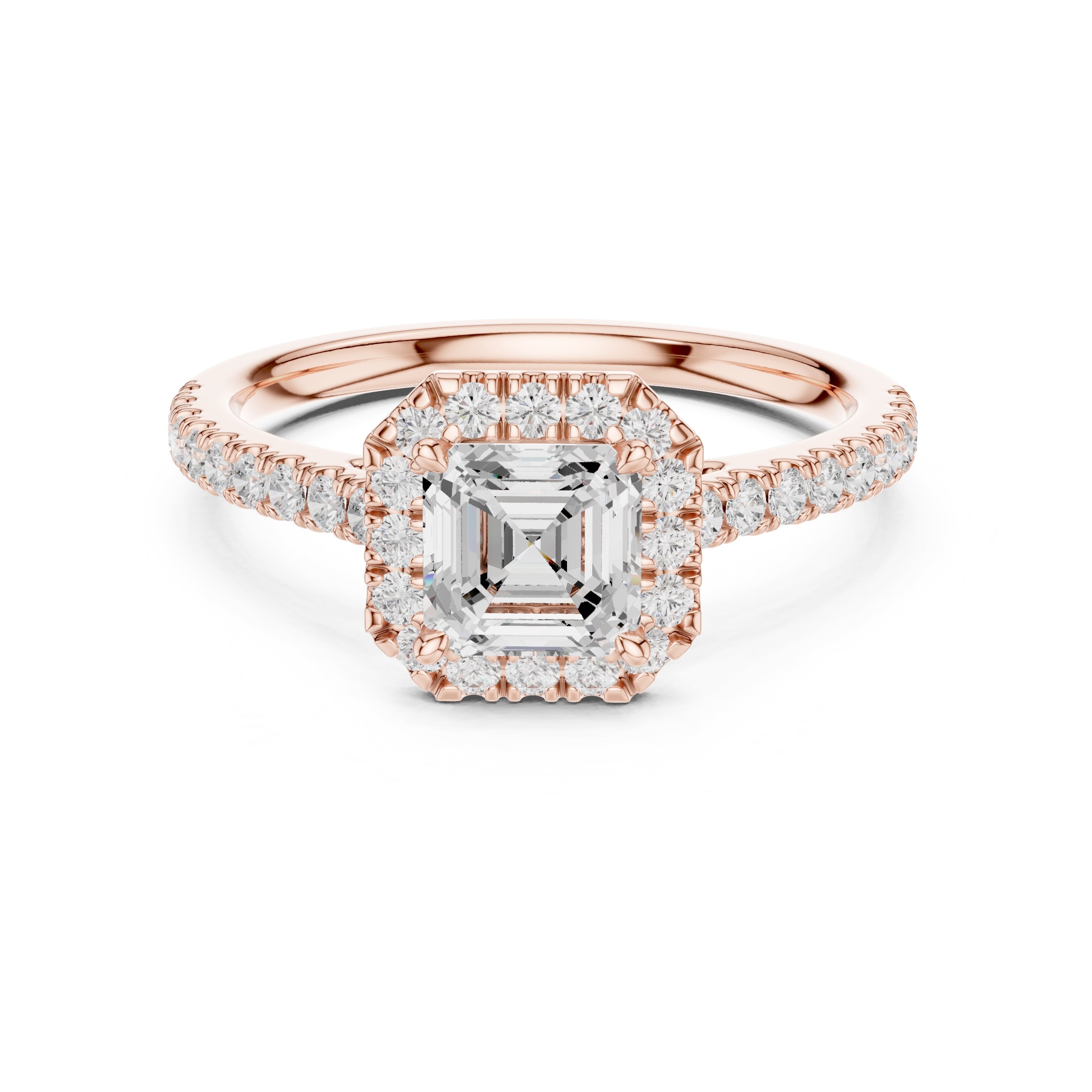 1.00 ct Serenade Halo Engagement Ring 1ct Rose Gold Asscher