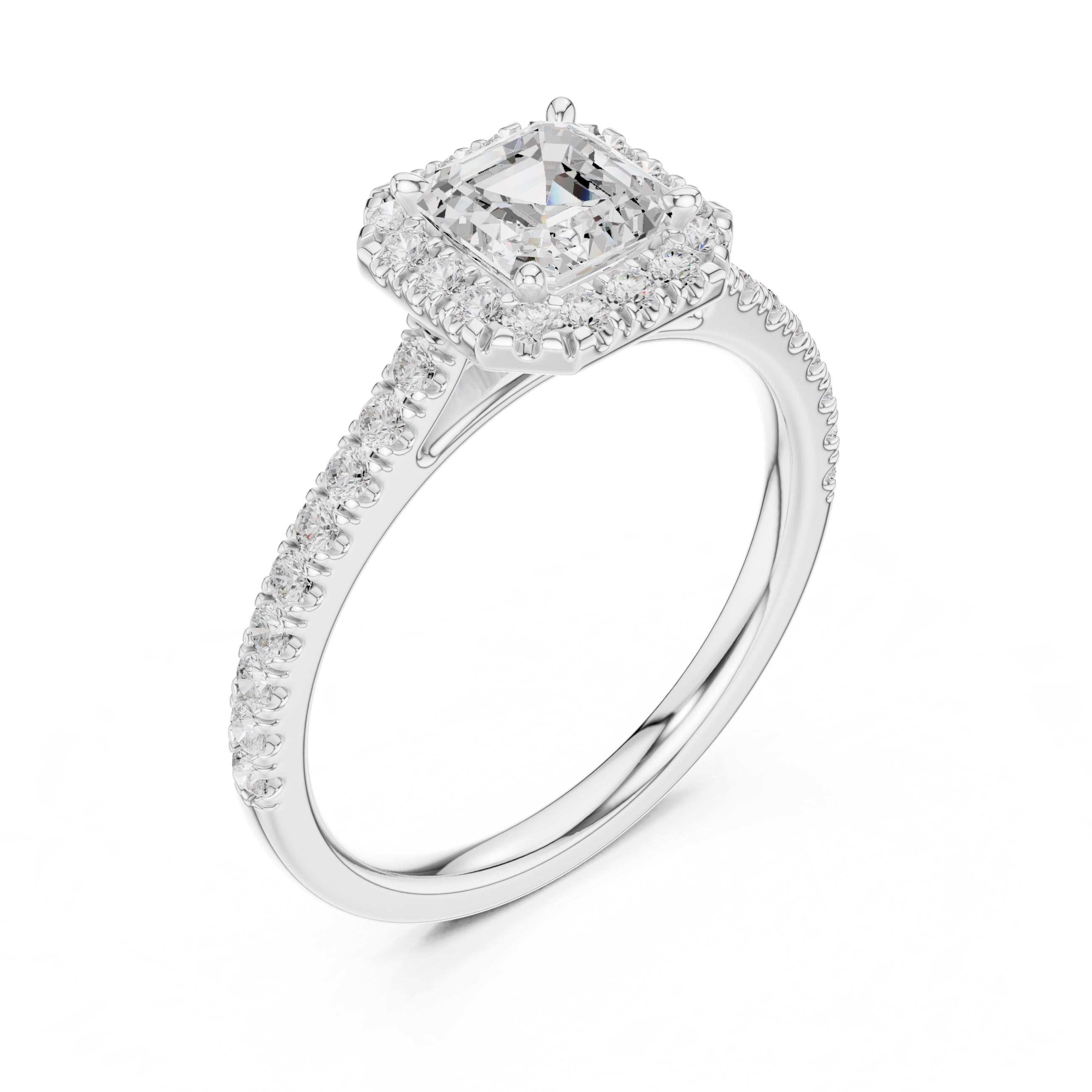 1.00 ct Serenade Halo Engagement Ring 1ct White Gold Asscher