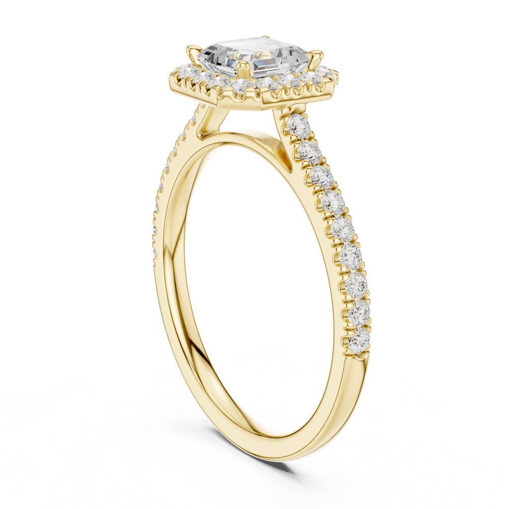 1.00 ct Serenade Halo Engagement Ring 1ct Yellow Gold Asscher