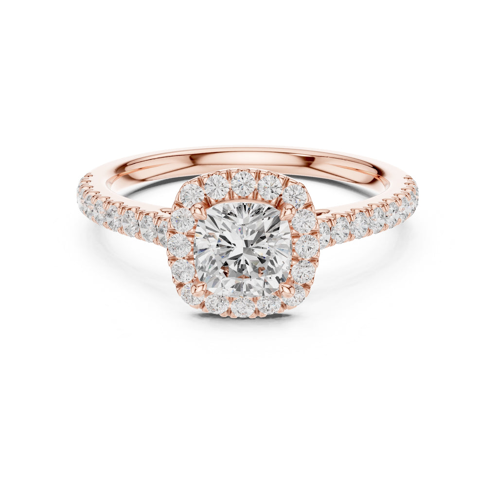 1.00 ct Serenade Halo Engagement Ring 1ct Rose Gold Cushion