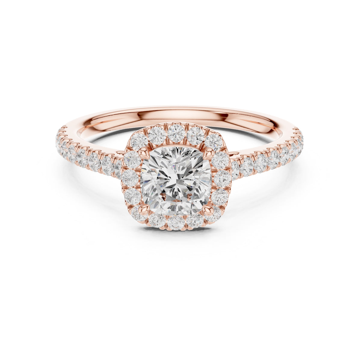 1.00 ct Serenade Halo Engagement Ring 1ct Rose Gold Cushion
