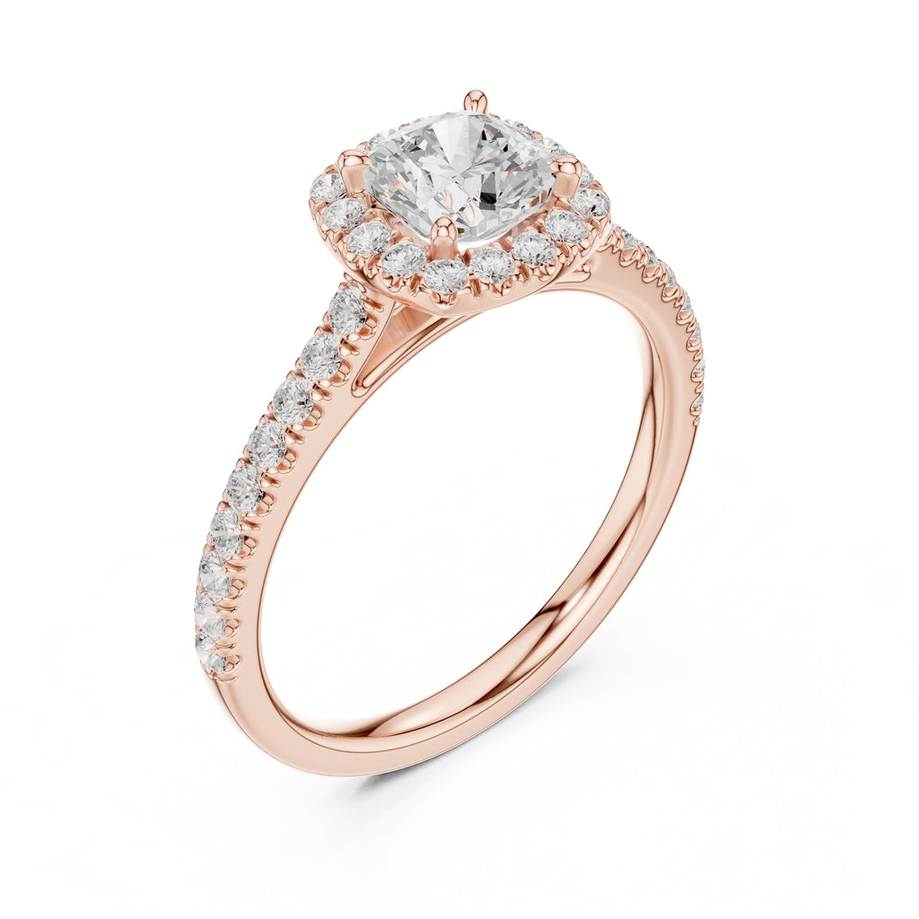 1.00 ct Serenade Halo Engagement Ring 1ct Rose Gold Cushion