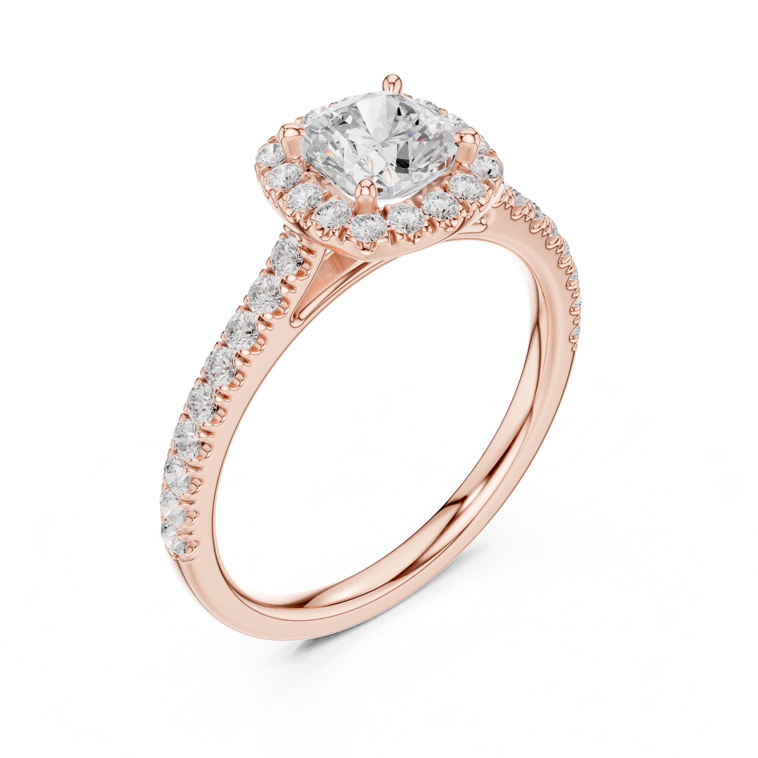 1.00 ct Serenade Halo Engagement Ring 1ct Rose Gold Cushion