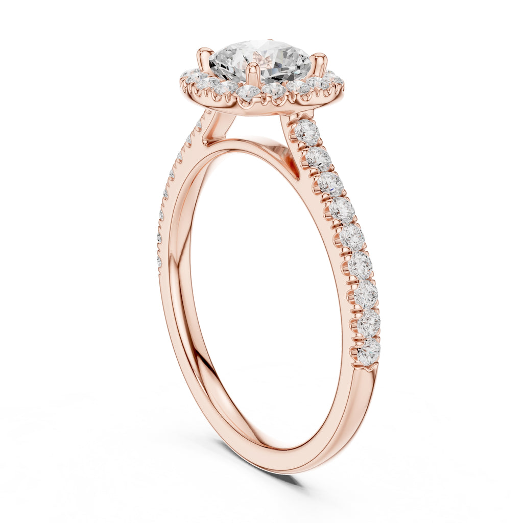 1.00 ct Serenade Halo Engagement Ring 1ct Rose Gold Cushion