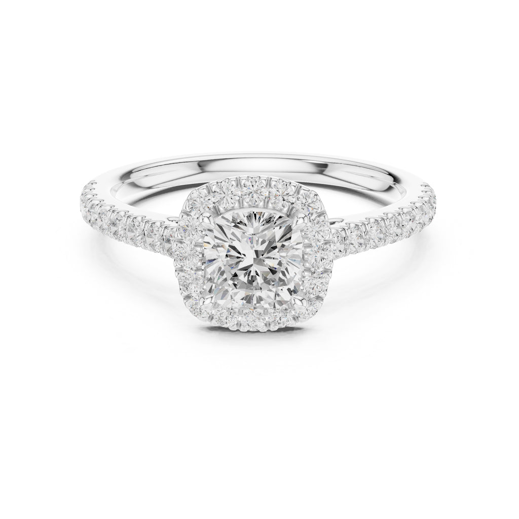 1.00 ct Serenade Halo Engagement Ring 1ct White Gold Cushion