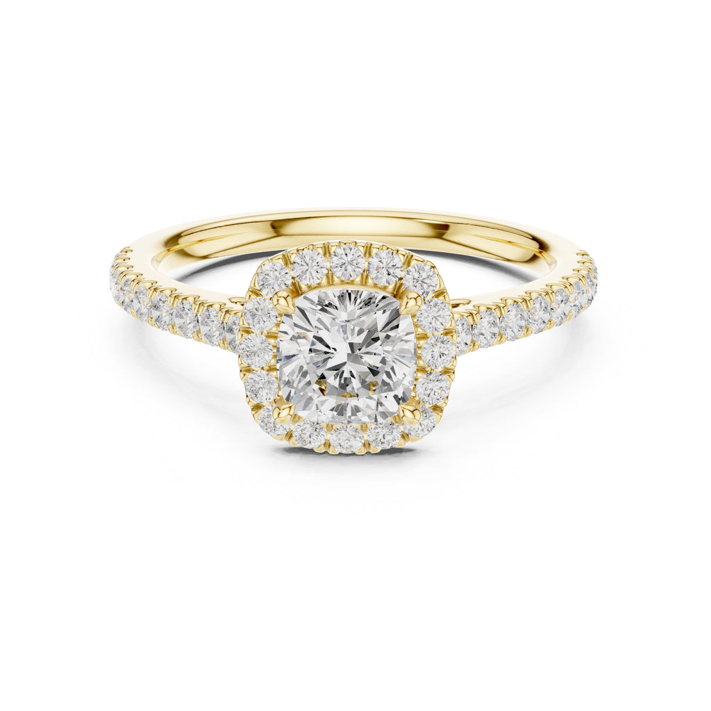 1.00 ct Serenade Halo Engagement Ring 1ct Yellow Gold Cushion