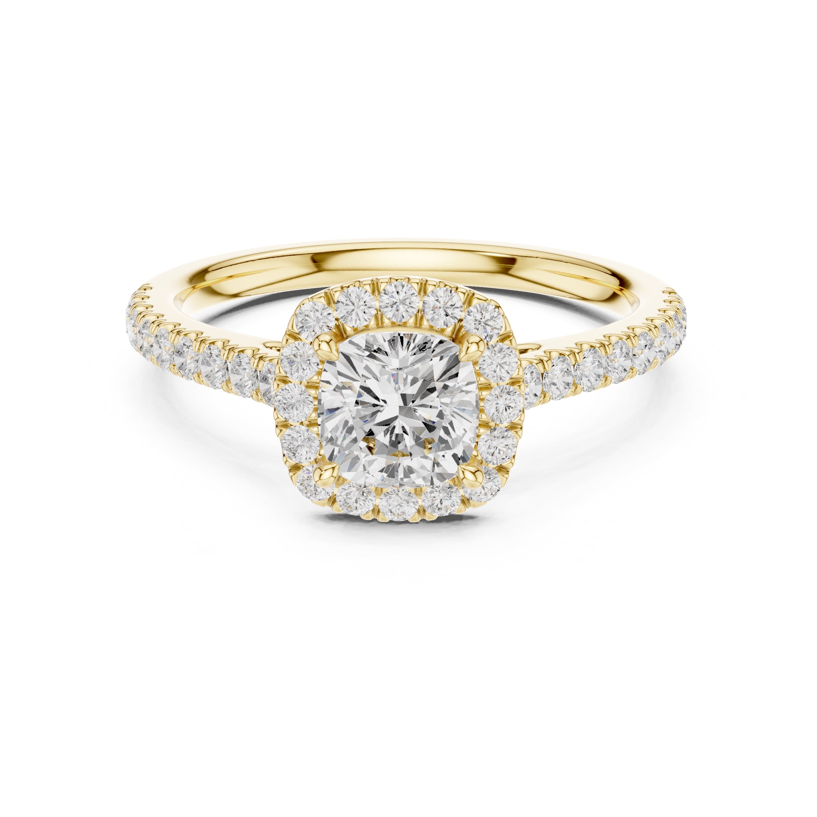 1.00 ct Serenade Halo Engagement Ring 1ct Yellow Gold Cushion