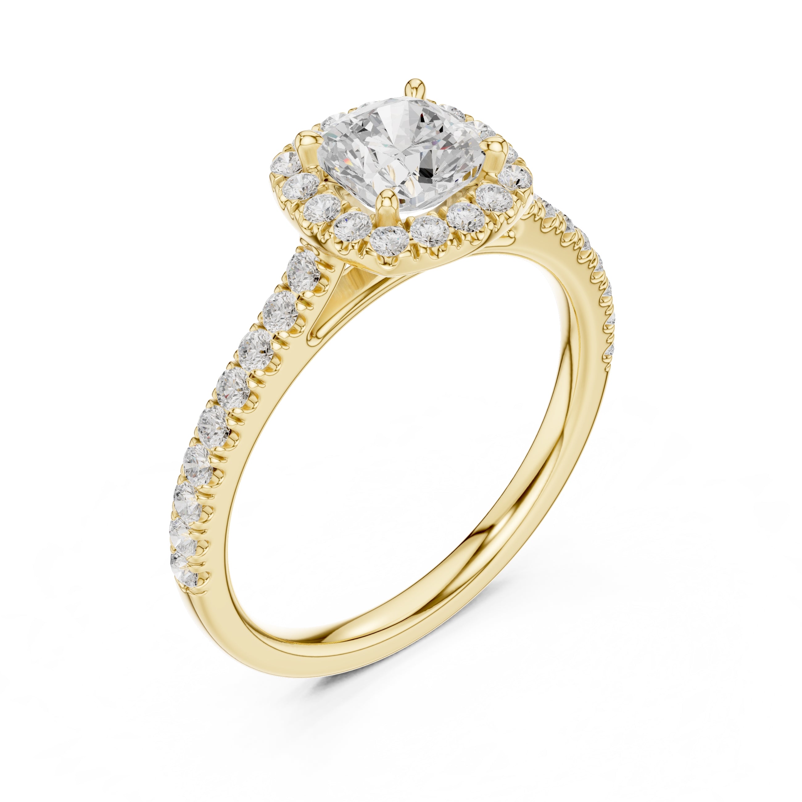 1.00 ct Serenade Halo Engagement Ring 1ct Yellow Gold Cushion