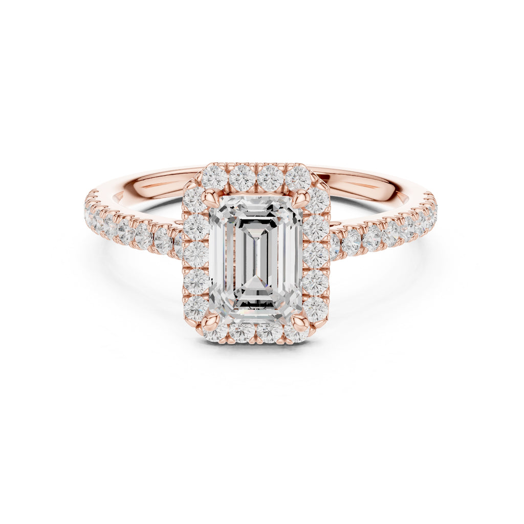 1.00 ct Serenade Halo Engagement Ring 1ct Rose Gold Emerald