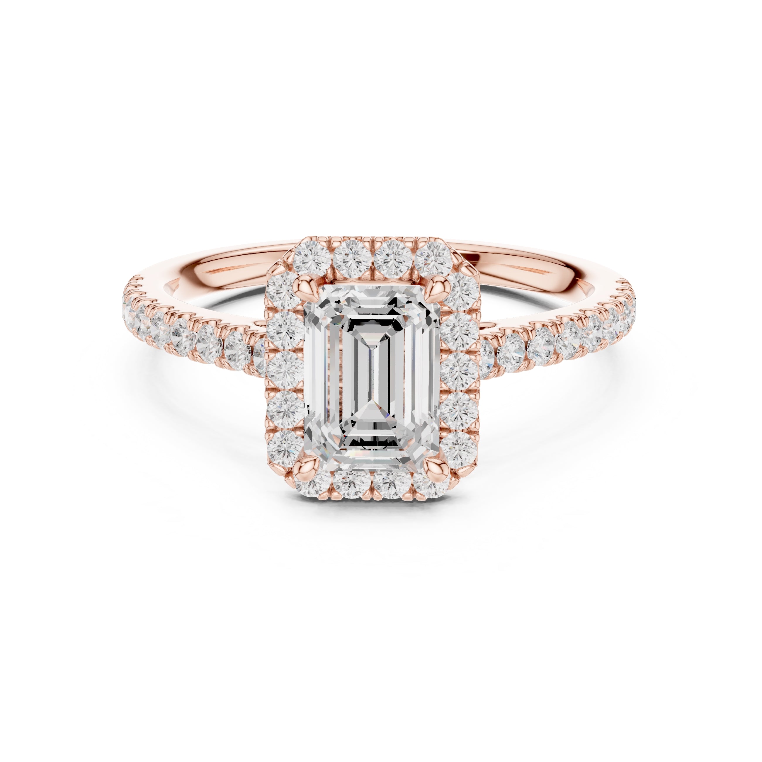 1.00 ct Serenade Halo Engagement Ring 1ct Rose Gold Emerald