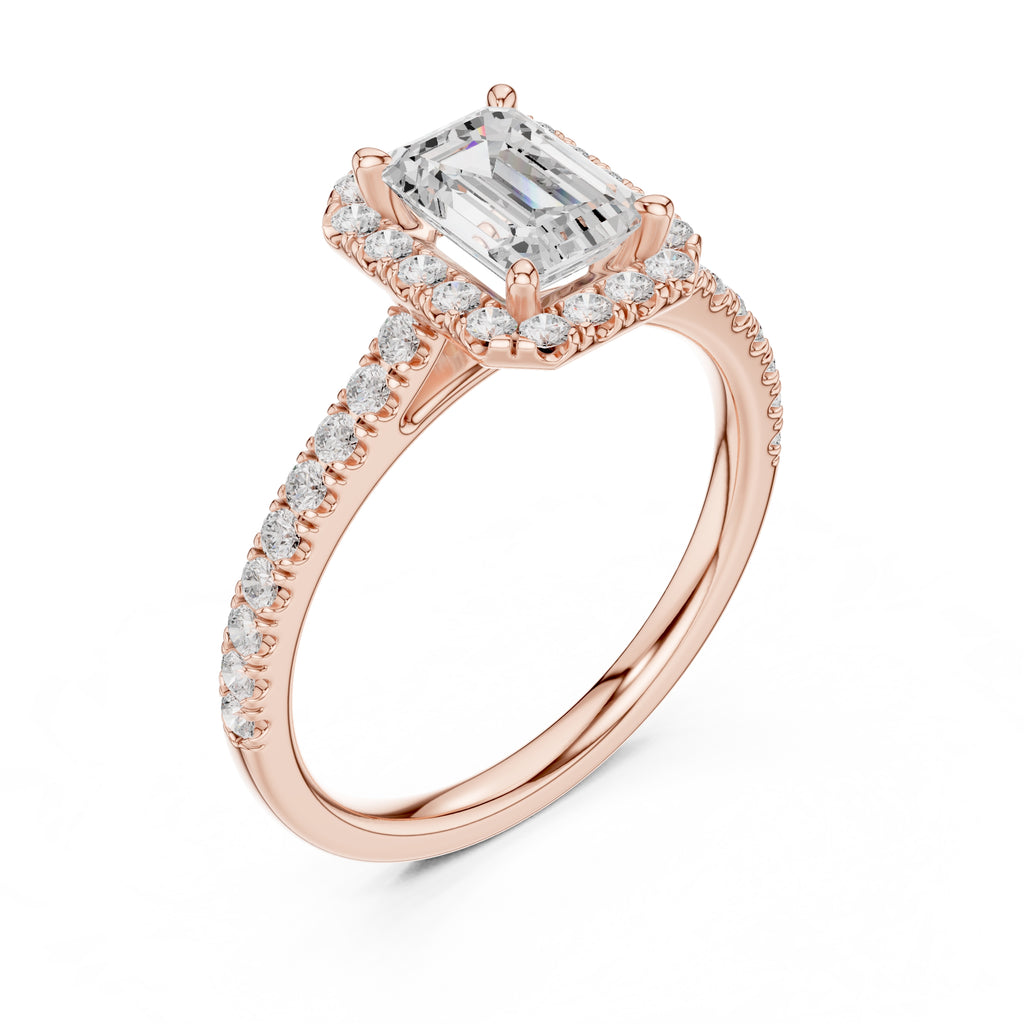 1.00 ct Serenade Halo Engagement Ring 1ct Rose Gold Emerald