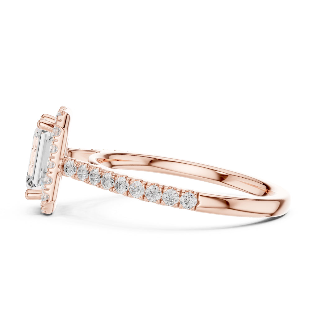 1.00 ct Serenade Halo Engagement Ring 1ct Rose Gold Emerald