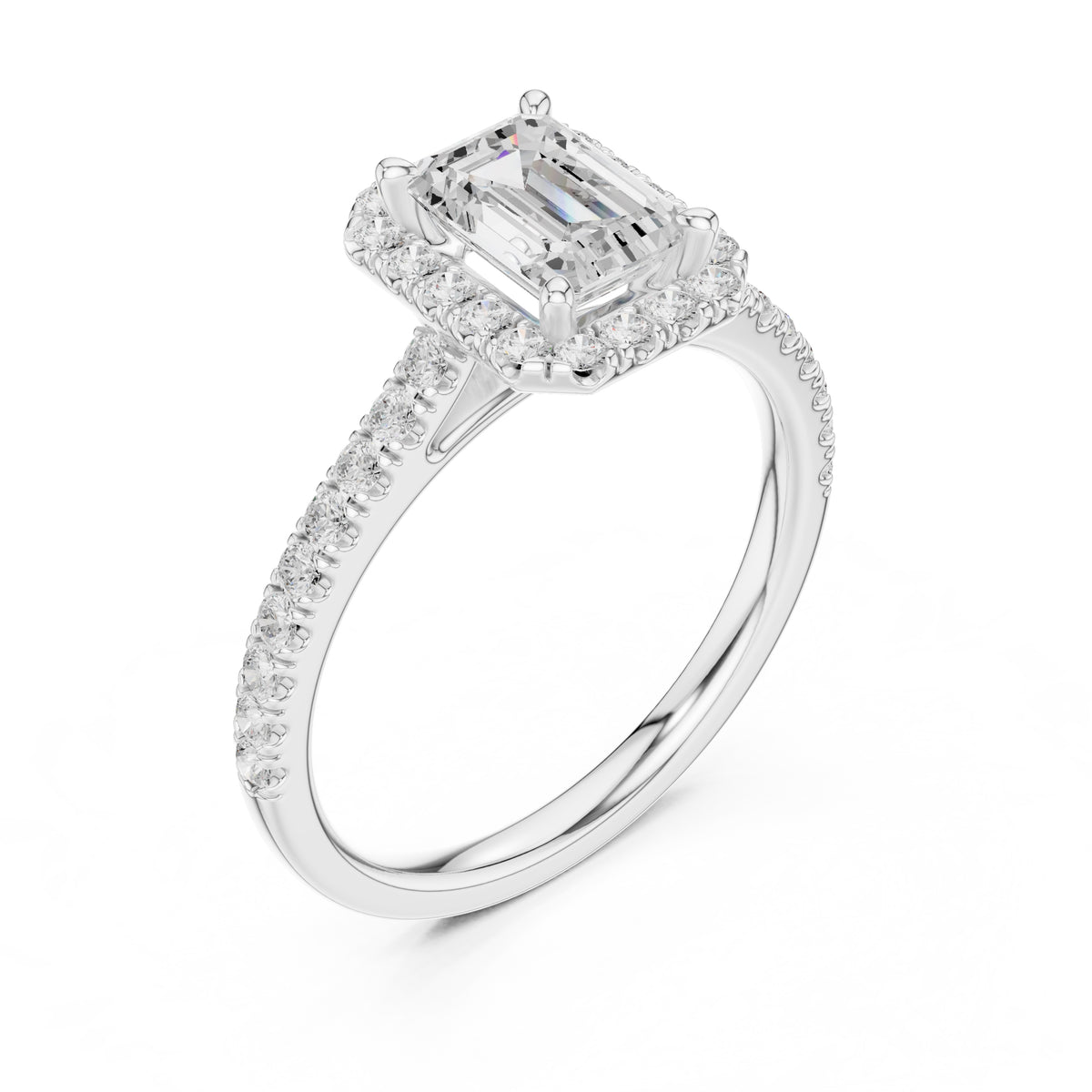 1.00 ct Serenade Halo Engagement Ring 1ct White Gold Emerald