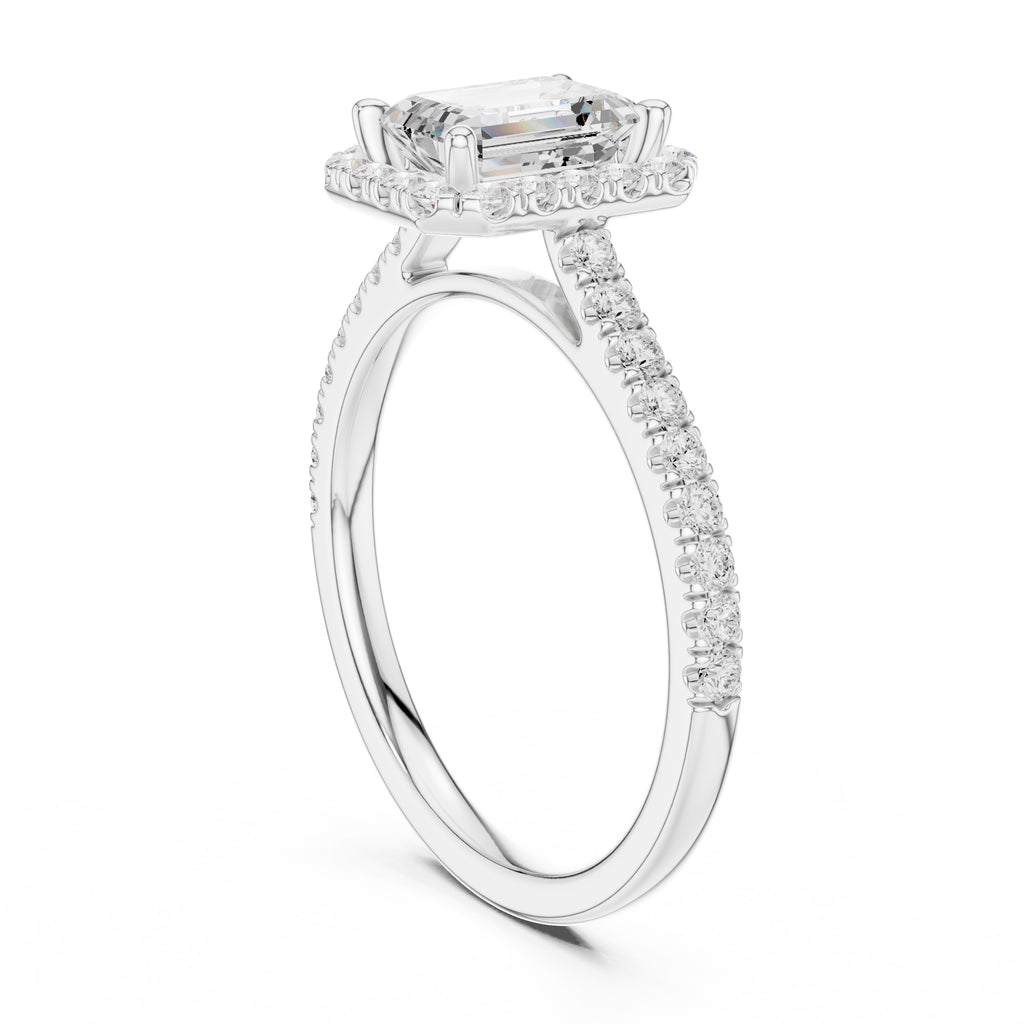 1.00 ct Serenade Halo Engagement Ring 1ct White Gold Emerald
