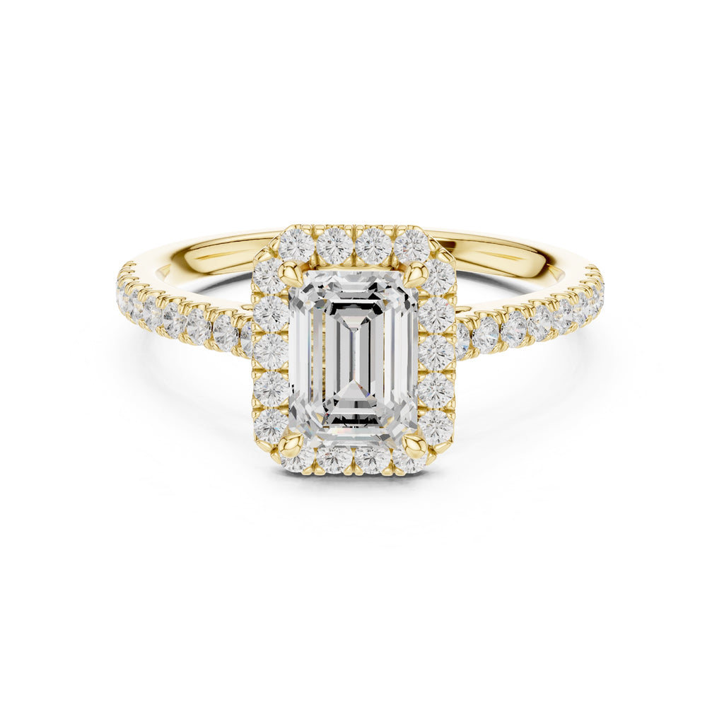 1.00 ct Serenade Halo Engagement Ring 1ct Yellow Gold Emerald