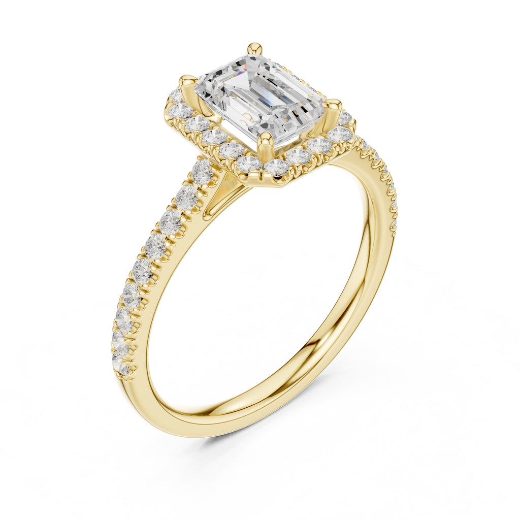 1.00 ct Serenade Halo Engagement Ring 1ct Yellow Gold Emerald