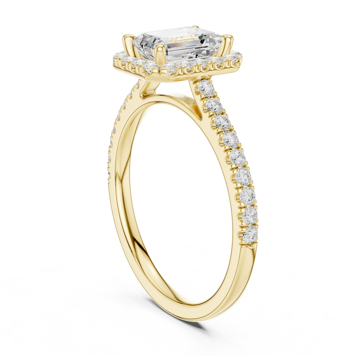 1.00 ct Serenade Halo Engagement Ring 1ct Yellow Gold Emerald