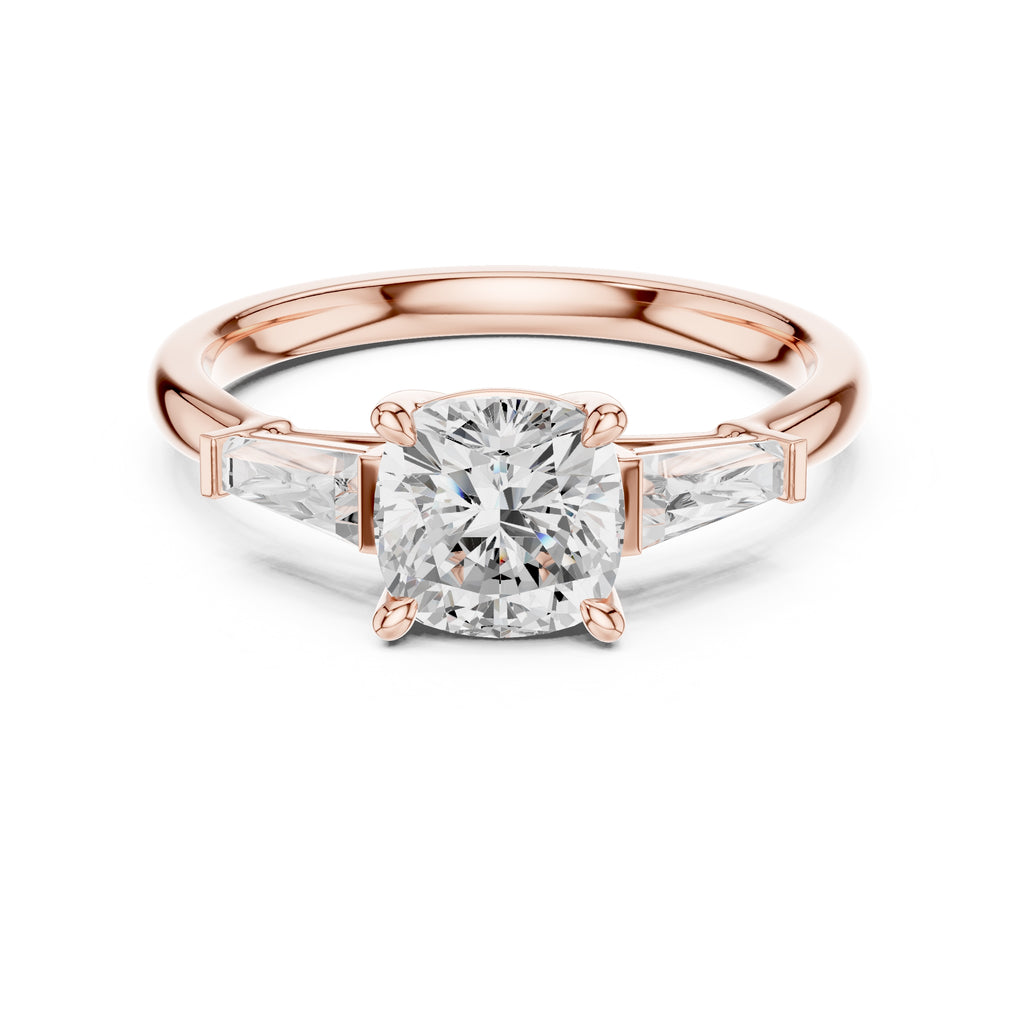 1.50 ct Ethereal Three-Stone Engagement Ring 1.5ct Rose Gold Cushion