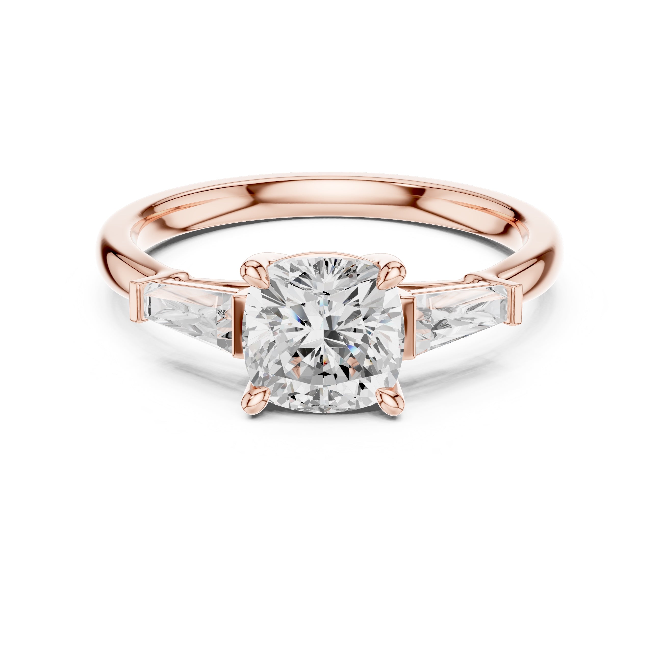 1.50 ct Ethereal Three-Stone Engagement Ring 1.5ct Rose Gold Cushion