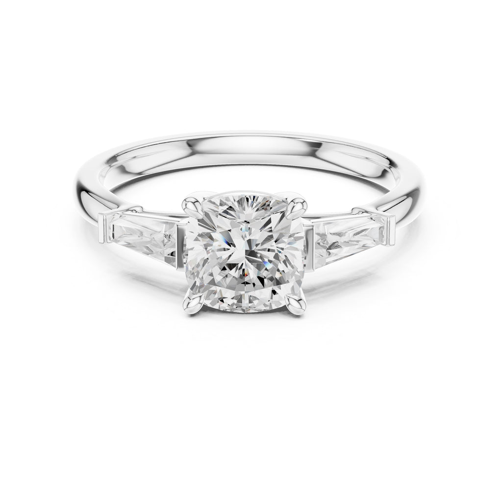 1.50 ct Ethereal Three-Stone Engagement Ring 1.5ct White Gold Cushion
