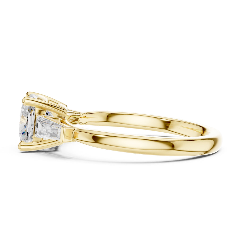 1.50 ct Ethereal Three-Stone Engagement Ring 1.5ct Yellow Gold Cushion