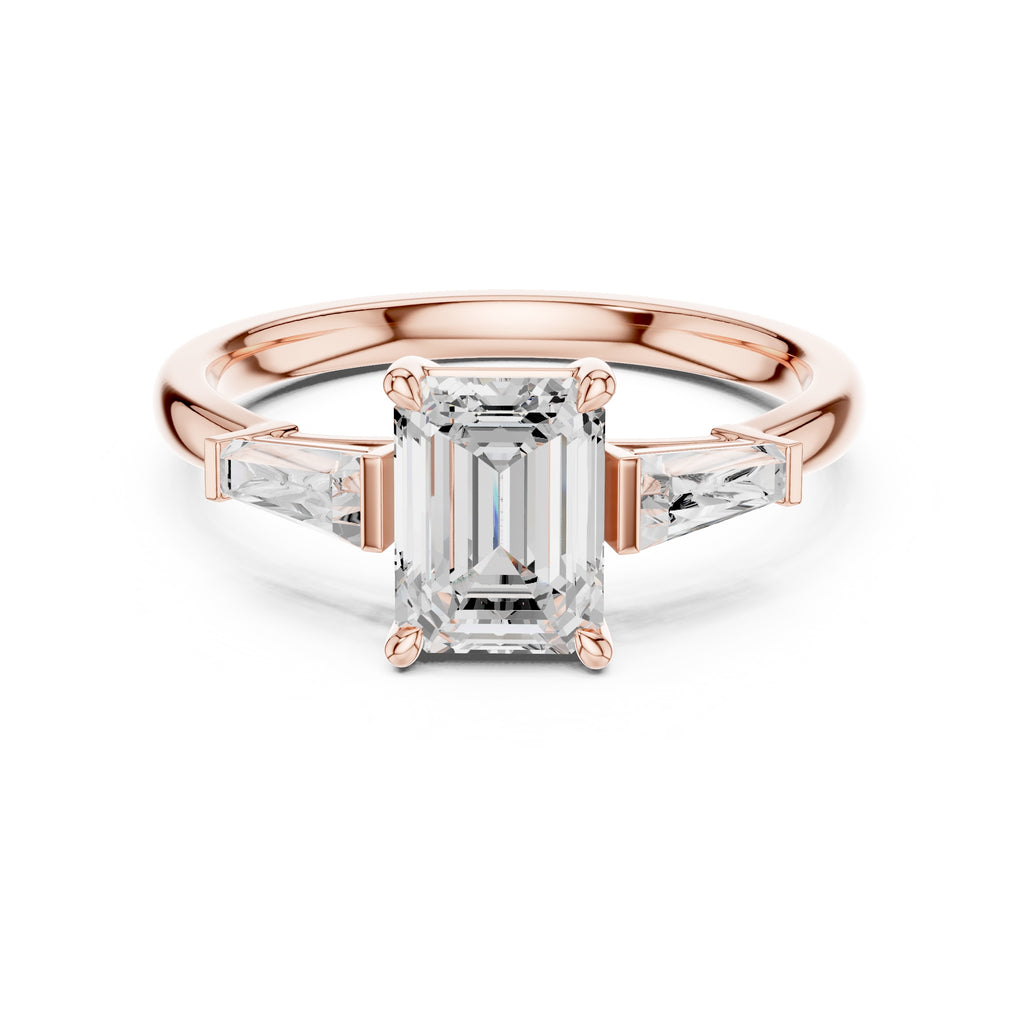 1.50 ct Ethereal Three-Stone Engagement Ring 1.5ct Rose Gold Emerald