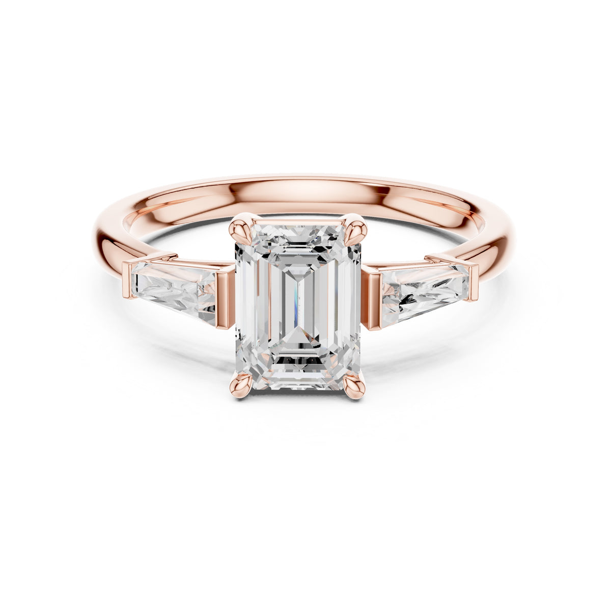 1.50 ct Ethereal Three-Stone Engagement Ring 1.5ct Rose Gold Emerald