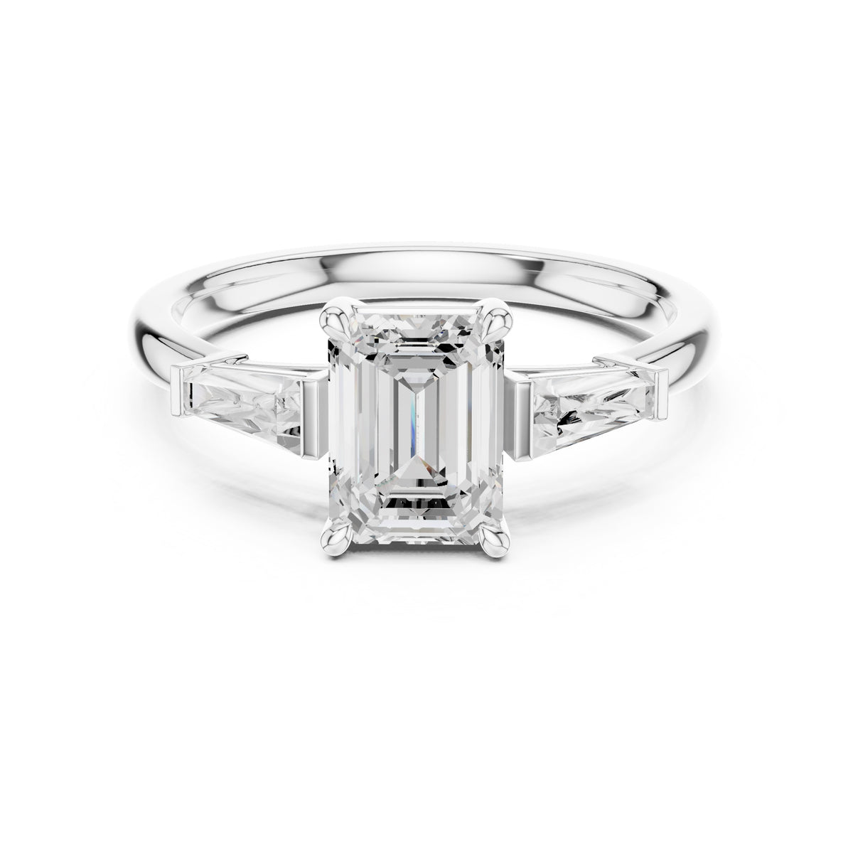 1.50 ct Ethereal Three-Stone Engagement Ring 1.5ct White Gold Emerald