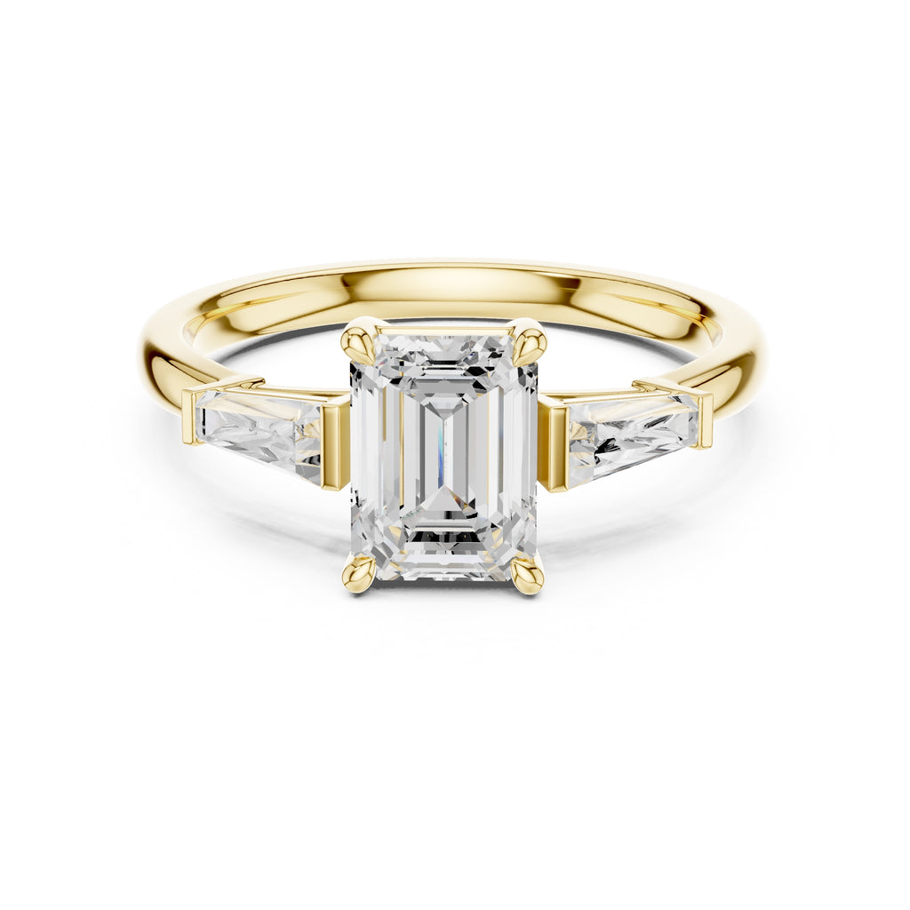 1.50 ct Ethereal Three-Stone Engagement Ring 1.5ct Yellow Gold Emerald