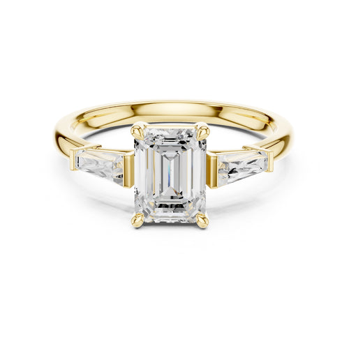1.50 ct Ethereal Three-Stone Engagement Ring 1.5ct Yellow Gold Emerald
