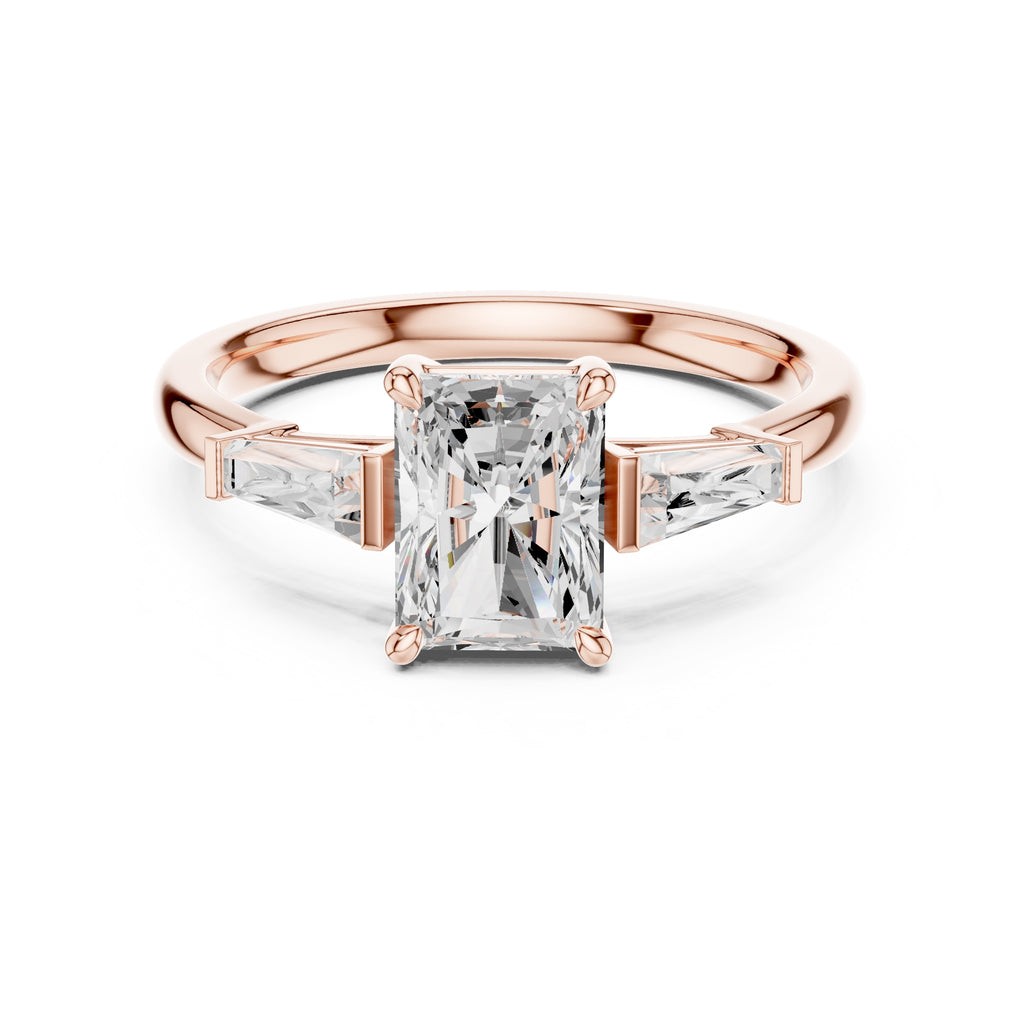 1.50 ct Ethereal Three-Stone Engagement Ring 1.5ct Rose Gold Radiant