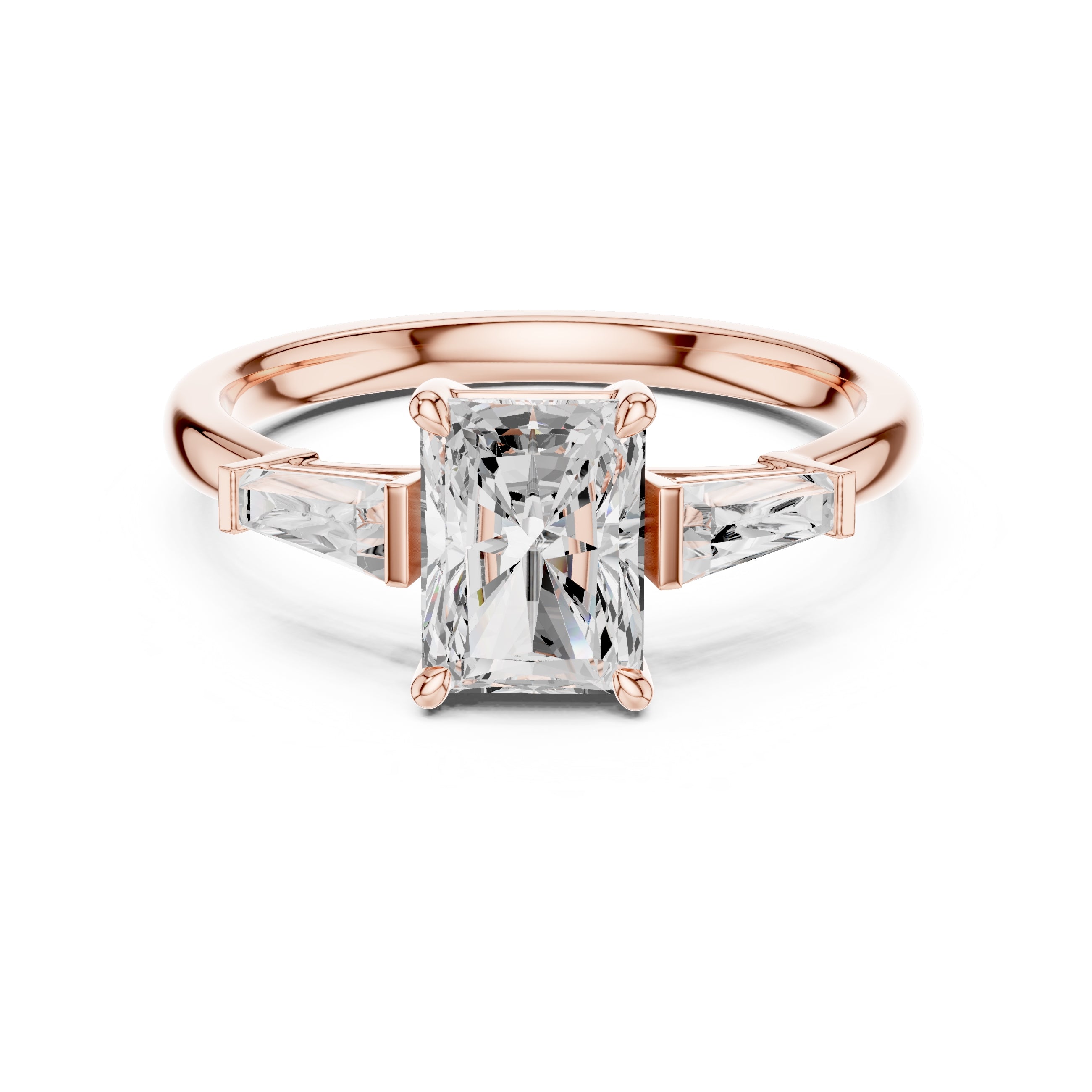 1.50 ct Ethereal Three-Stone Engagement Ring 1.5ct Rose Gold Radiant