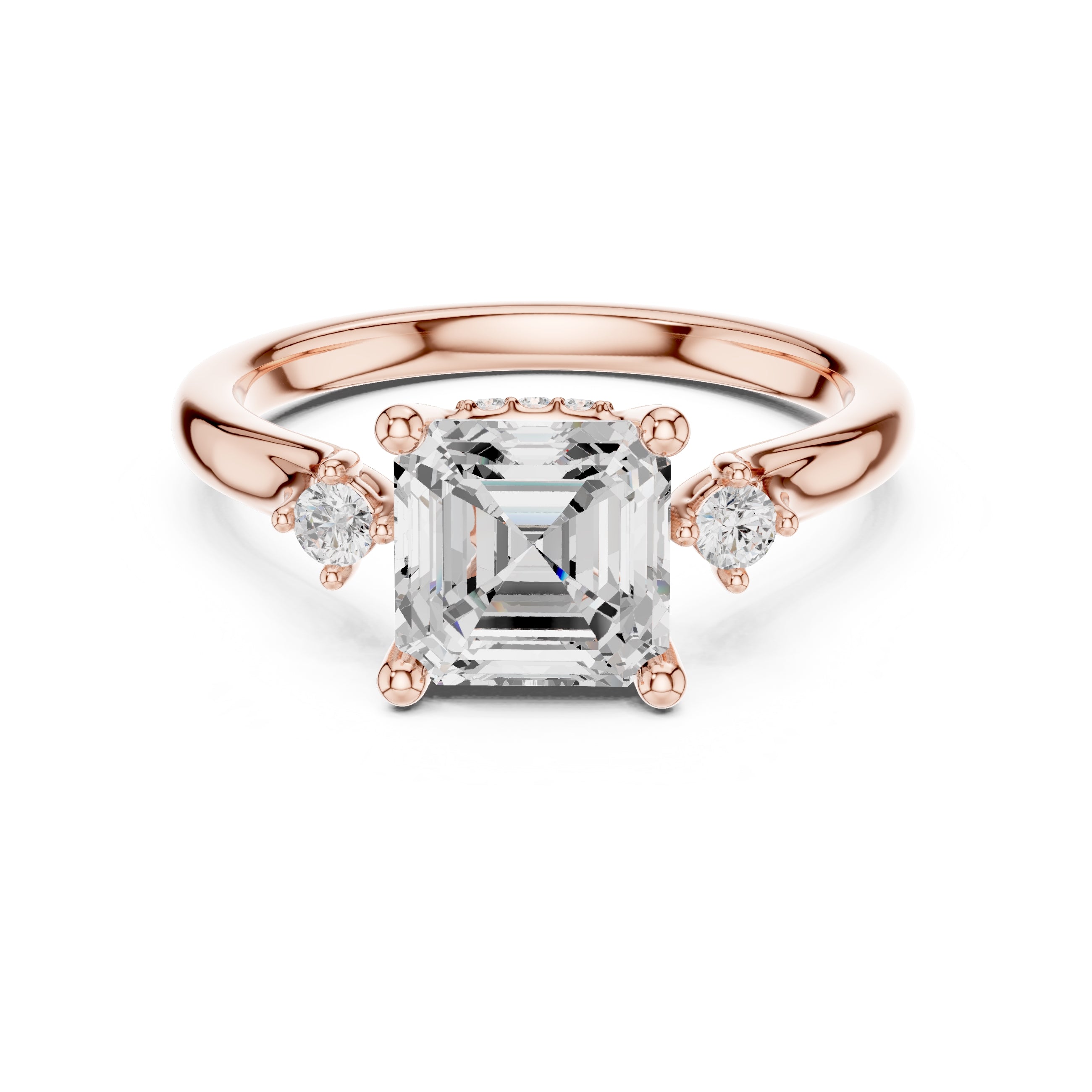 2.00 ct Harmonic Three-Stone Engagement Ring 2ct Rose Gold Asscher