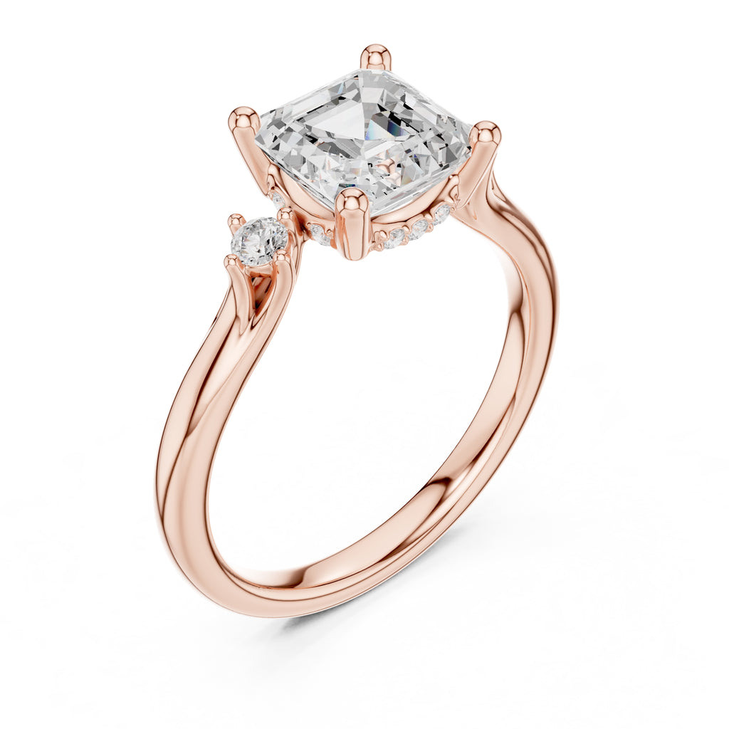 2.00 ct Harmonic Three-Stone Engagement Ring 2ct Rose Gold Asscher